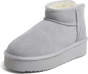 Fireside by Dearfoams Women's Riverland Shearling Fur Lined Mini Ankle Boot with Platform Slipper