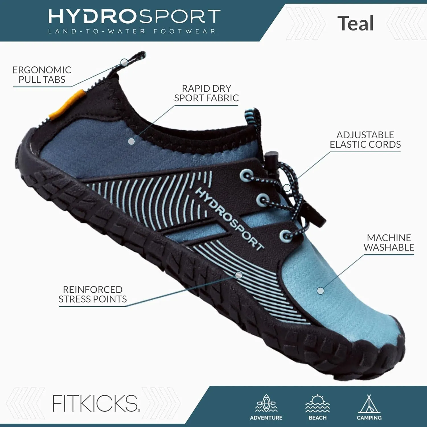FITKICKS HydroSport Land-to-Water Footwear, Unisex Barefoot Shoes, Ideal for Beach, Yoga, Surf, Camping Accessories, Versatile Barefoot Shoes for Men and Women