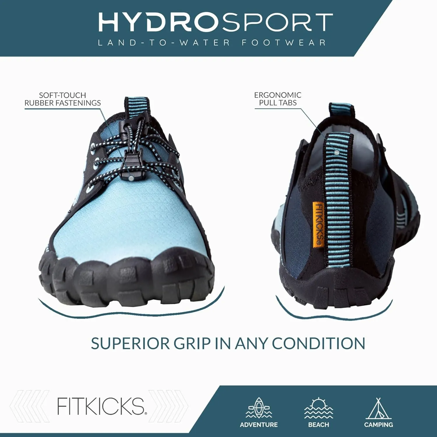 FITKICKS HydroSport Land-to-Water Footwear, Unisex Barefoot Shoes, Ideal for Beach, Yoga, Surf, Camping Accessories, Versatile Barefoot Shoes for Men and Women
