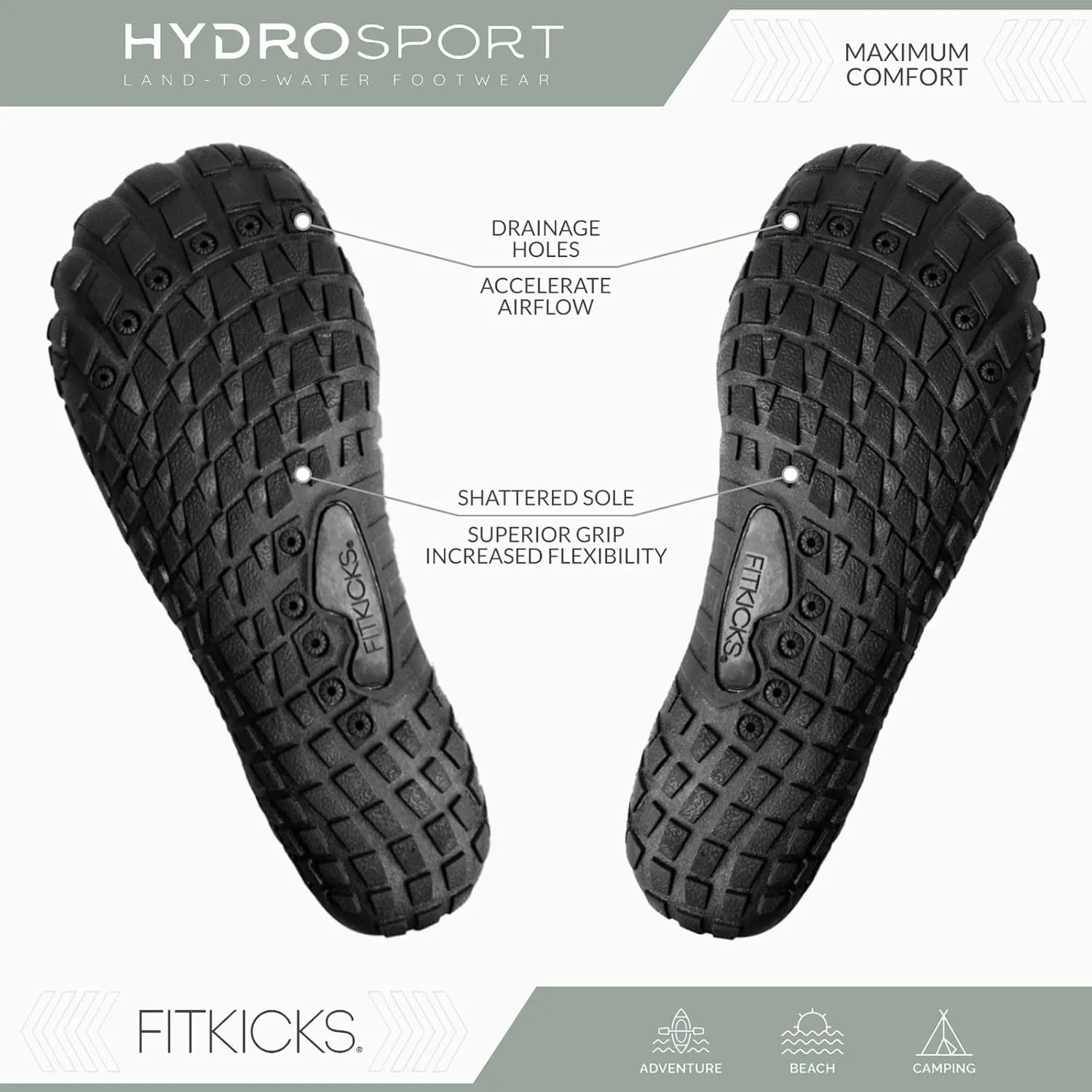 FITKICKS HydroSport Land-to-Water Footwear, Unisex Barefoot Shoes, Ideal for Beach, Yoga, Surf, Camping Accessories, Versatile Barefoot Shoes for Men and Women