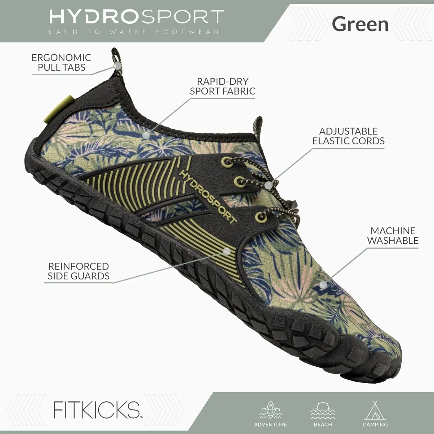 FITKICKS HydroSport Land-to-Water Footwear, Unisex Barefoot Shoes, Ideal for Beach, Yoga, Surf, Camping Accessories, Versatile Barefoot Shoes for Men and Women