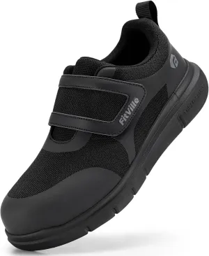 FitVille Men's Composite Toe Safety Shoes, Black, Athletic Shoe, Steel Toe, Puncture & Slip Resistant, Lightweight, Casual Hiking Shoes