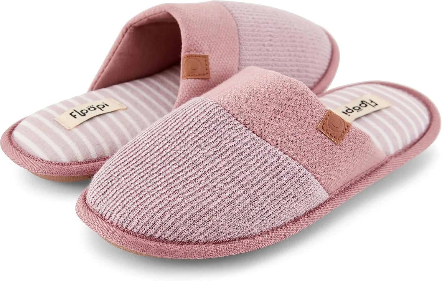 Floopi House Slippers for Women, Soft Ribbed Knit Closed Back Women Slipper, Multiple Layered Comfy Memory Insole Foam with Indoor & Outdoor Anti Skid Sole (L, Pink-389)