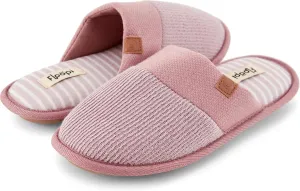 Floopi House Slippers for Women, Soft Ribbed Knit Closed Back Women Slipper, Multiple Layered Comfy Memory Insole Foam with Indoor & Outdoor Anti Skid Sole (L, Pink-389)