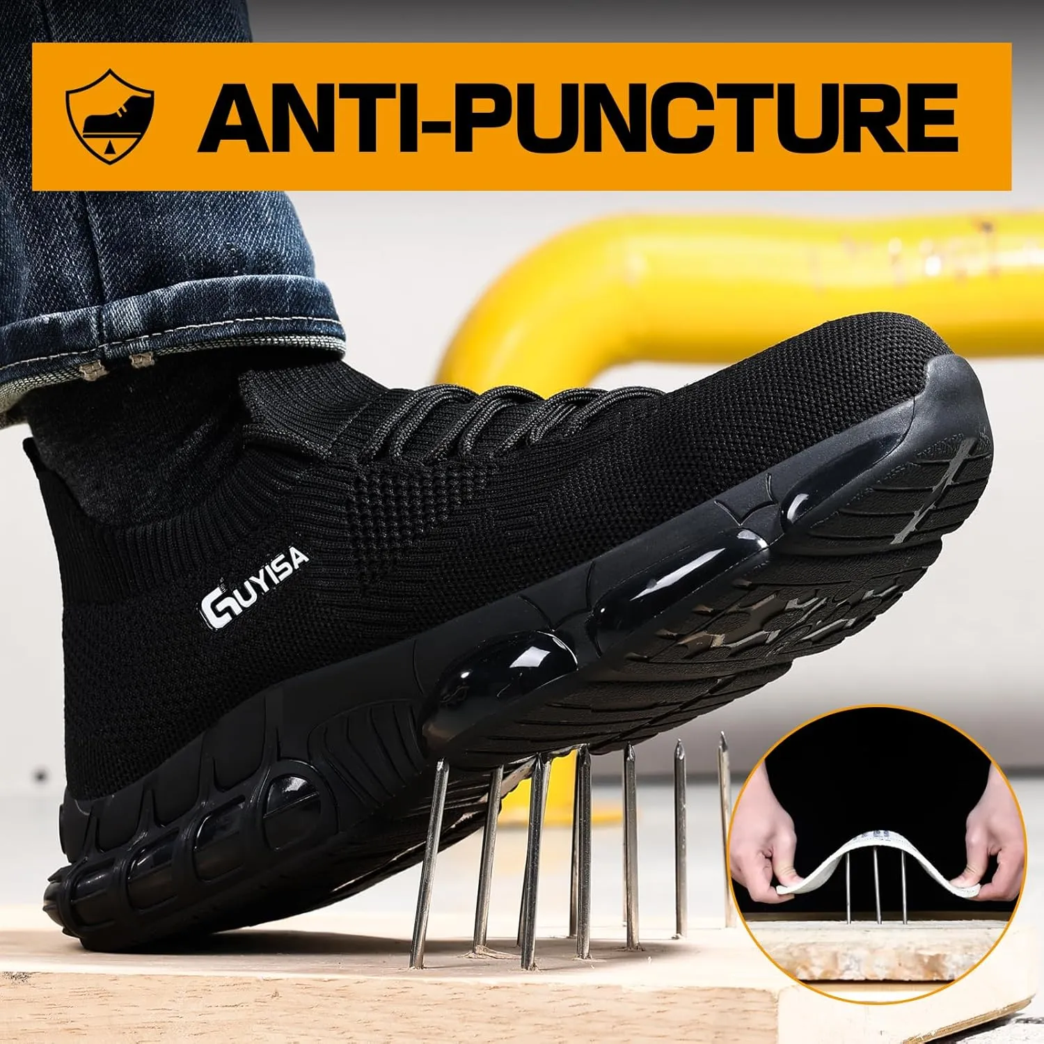 GLANOUDUN Steel Toe Shoes for Men Black Work Shoes Lightweight Safety Shoe for Men Indestructible Steel Toe Sneakers Industrial Construction Shoe Men's Work & Safety Footwear