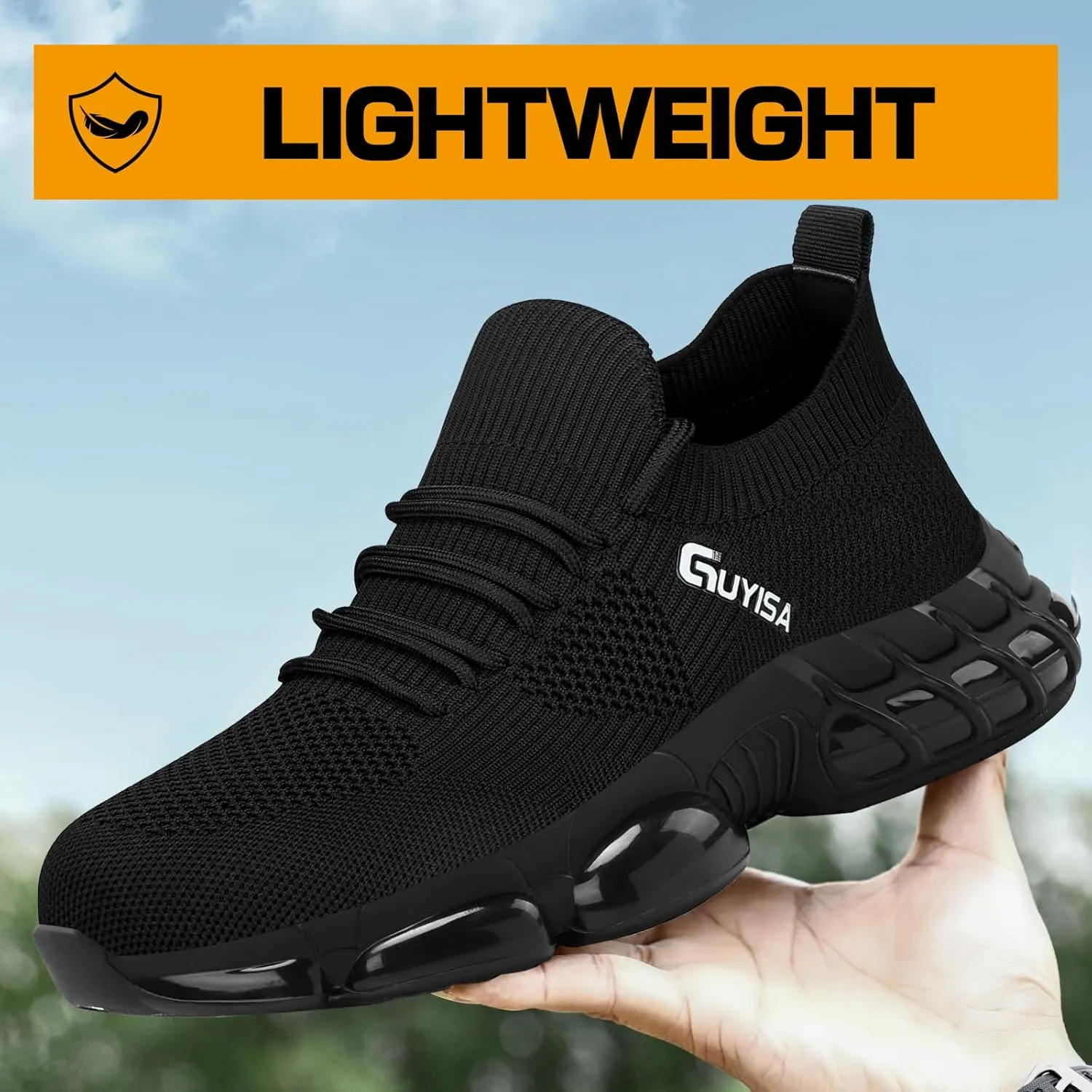 GLANOUDUN Steel Toe Shoes for Men Black Work Shoes Lightweight Safety Shoe for Men Indestructible Steel Toe Sneakers Industrial Construction Shoe Men's Work & Safety Footwear