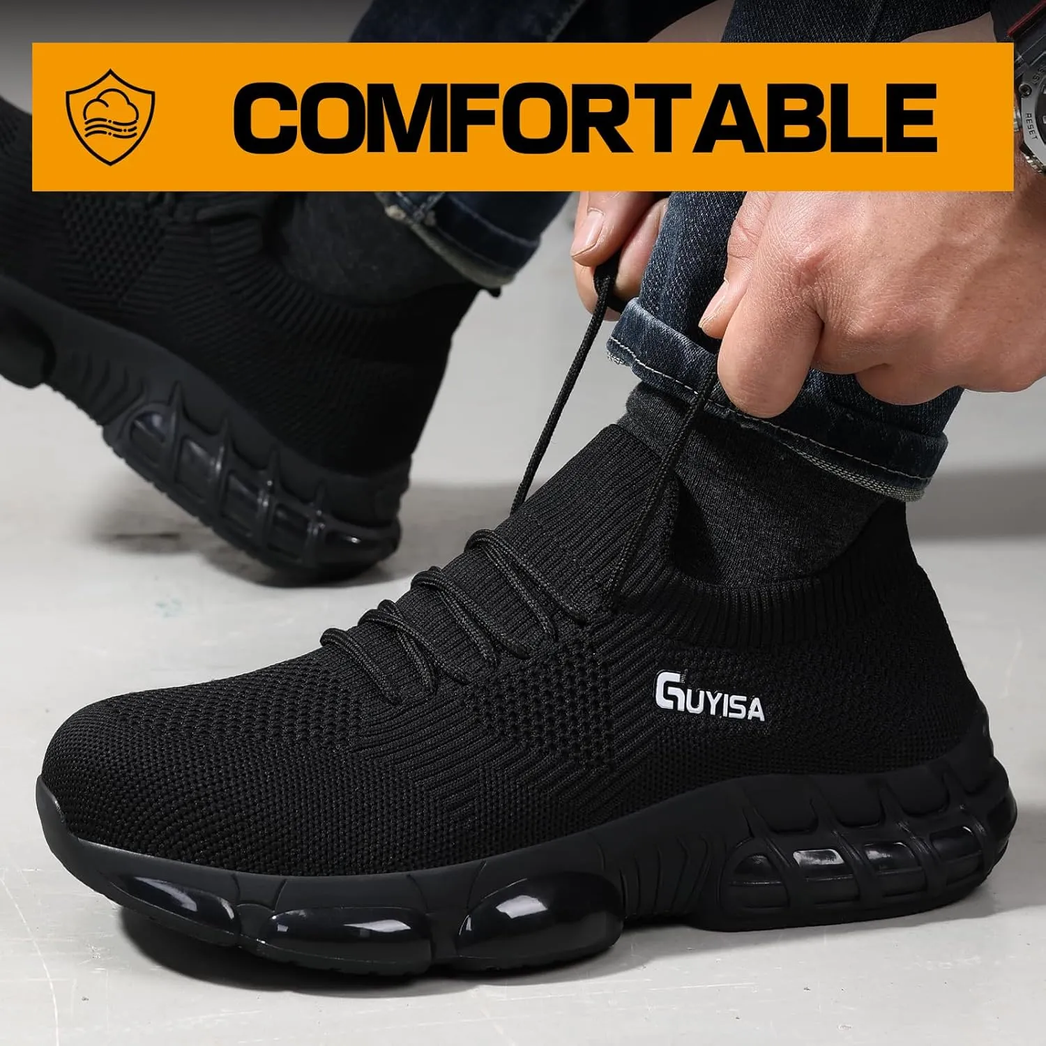 GLANOUDUN Steel Toe Shoes for Men Black Work Shoes Lightweight Safety Shoe for Men Indestructible Steel Toe Sneakers Industrial Construction Shoe Men's Work & Safety Footwear