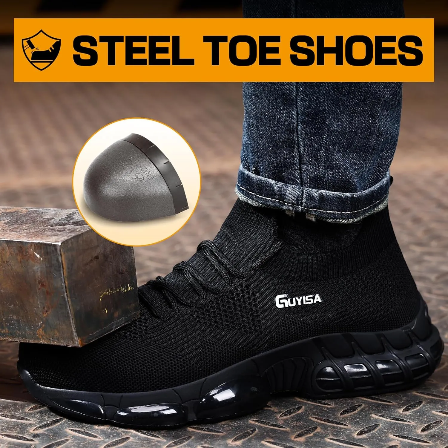 GLANOUDUN Steel Toe Shoes for Men Black Work Shoes Lightweight Safety Shoe for Men Indestructible Steel Toe Sneakers Industrial Construction Shoe Men's Work & Safety Footwear