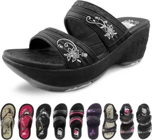 Gold Pigeon Shoes Comfortable Wedge Sandals, Women's Platform Sandals Casual Summer Beach, Heeled Wedges 2.75"