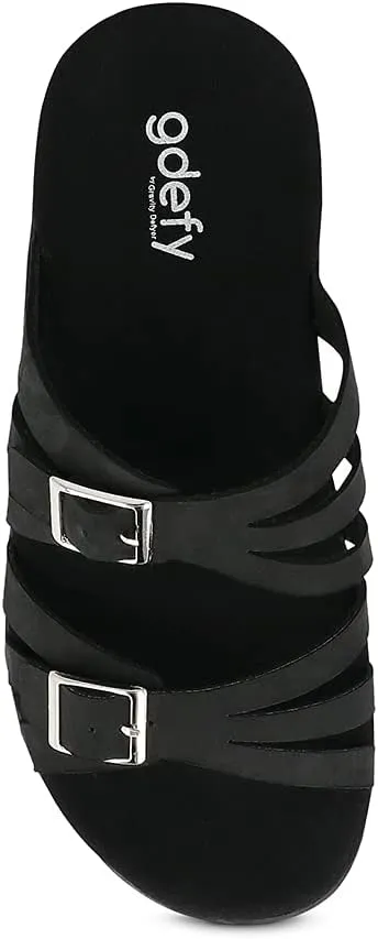 Gravity Defyer Women's GDEFY Ortal Leather Strappy Fashion Sandal - VersoShock Proven Performance Orthotic Slides