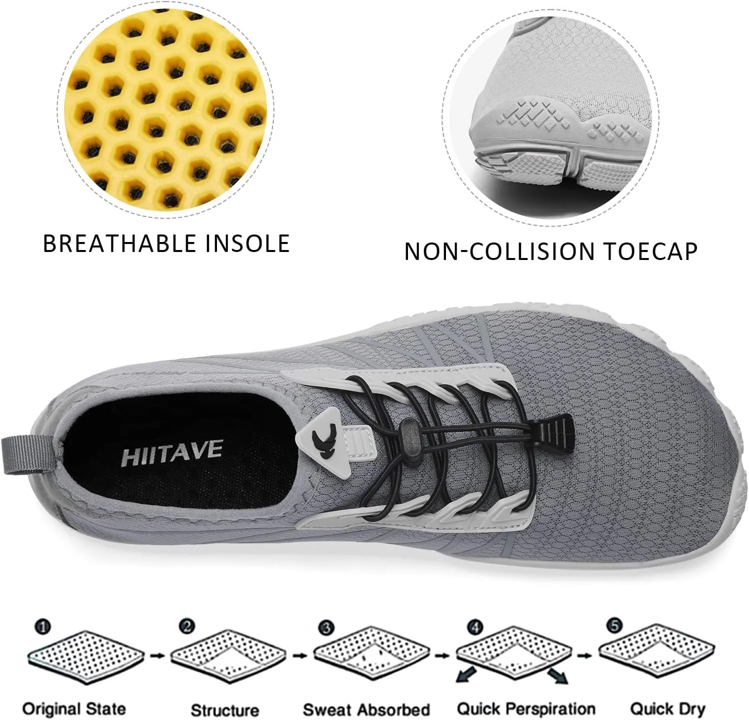 HIITAVE Men Barefoot Water Shoes Beach Aqua Socks Quick Dry for Outdoor Sport Hiking Swiming Surfing