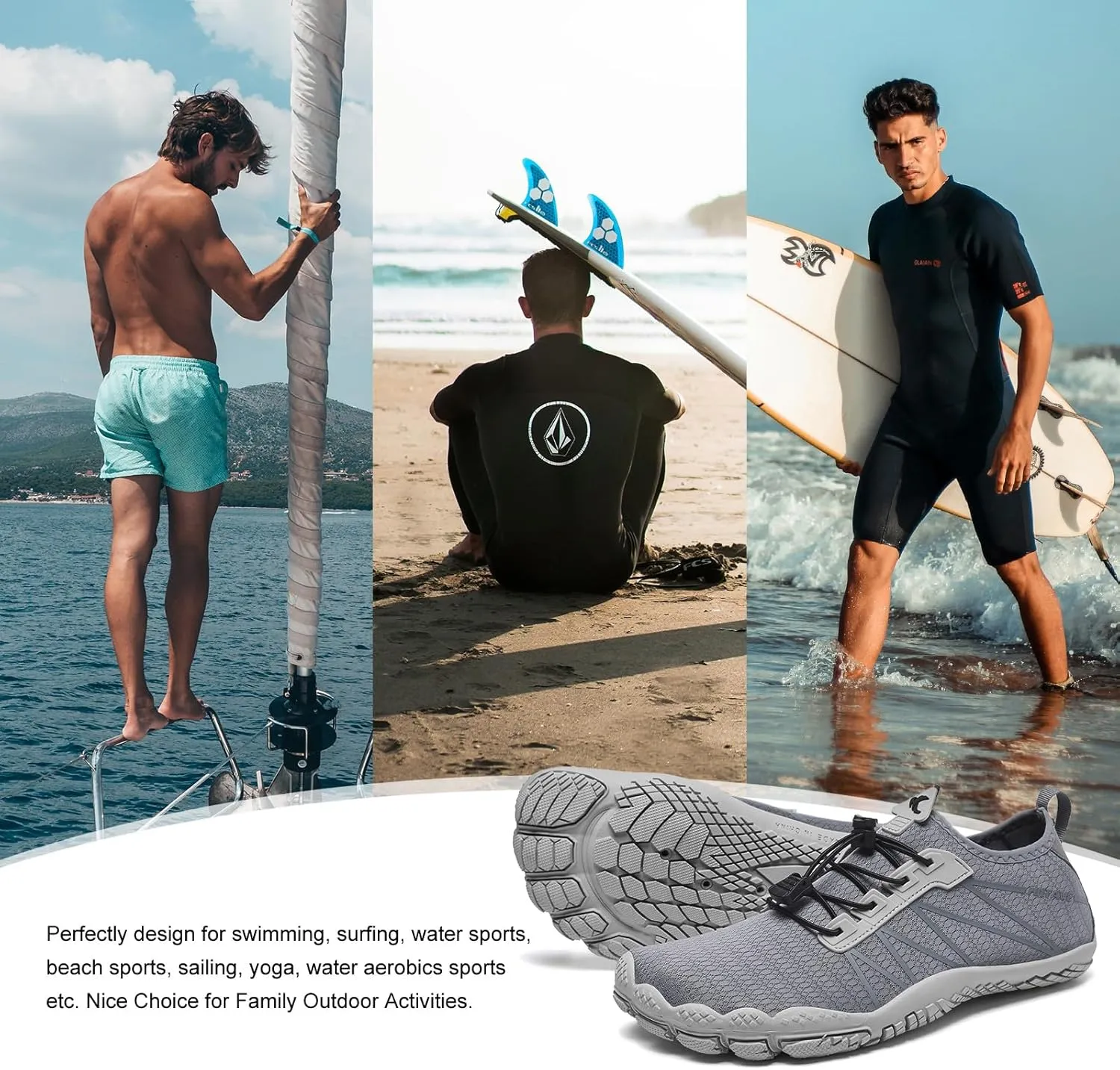 HIITAVE Men Barefoot Water Shoes Beach Aqua Socks Quick Dry for Outdoor Sport Hiking Swiming Surfing