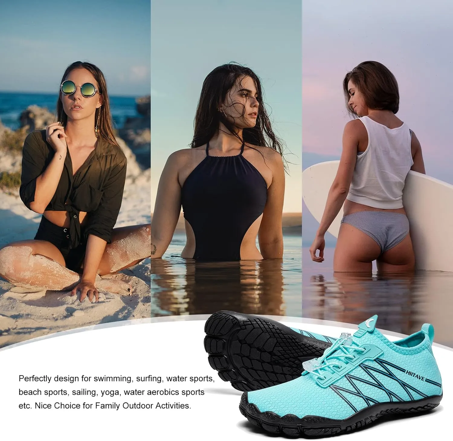 hiitave Womens Water Shoes Quick Dry Barefoot for Swim Diving Surf Aqua Sports Pool Beach Walking Yoga