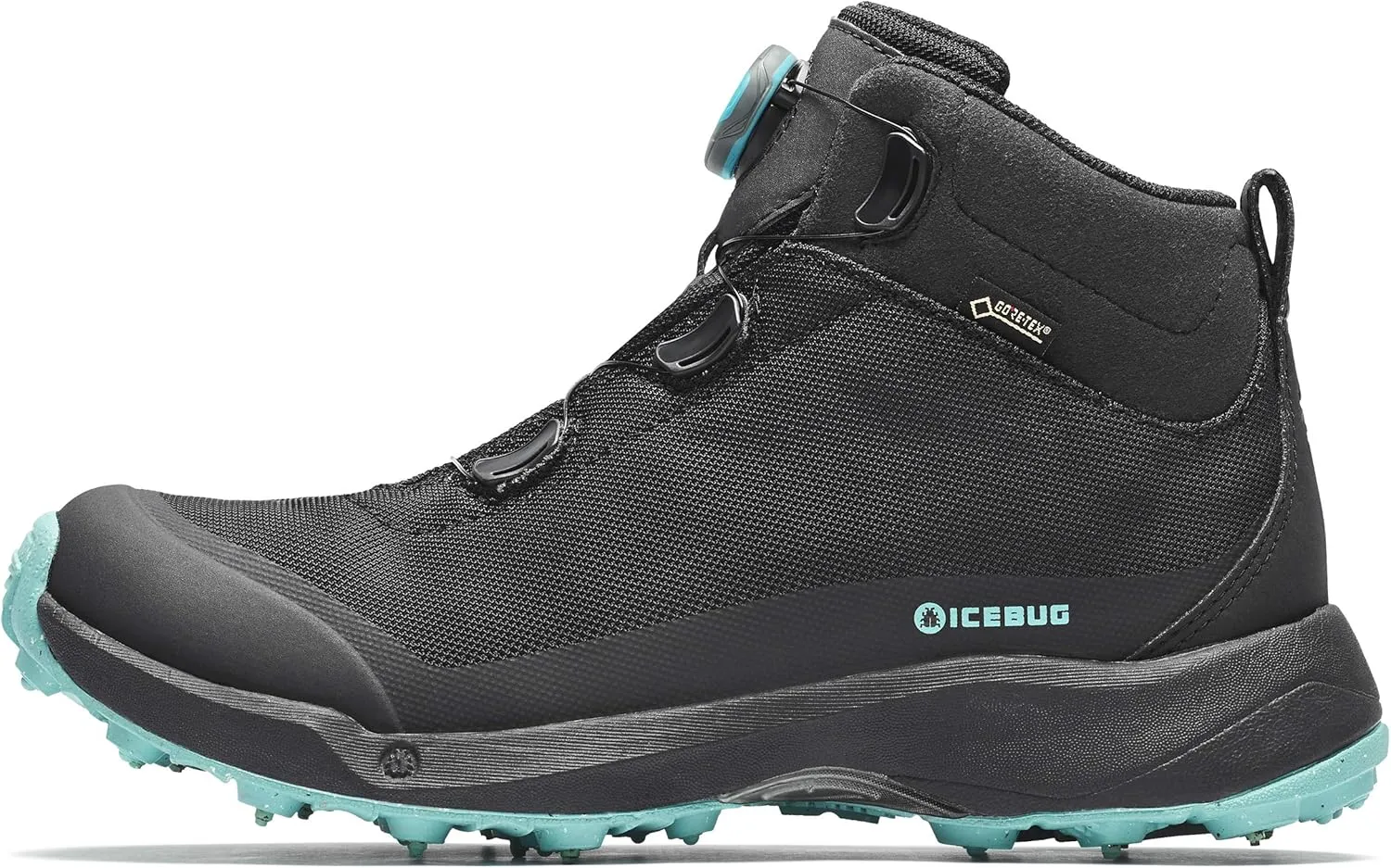 Icebug Womens Stavre BUGrip GTX Hiking Boot with Carbide Studded Traction Sole, Black/JadeMist, 6.5