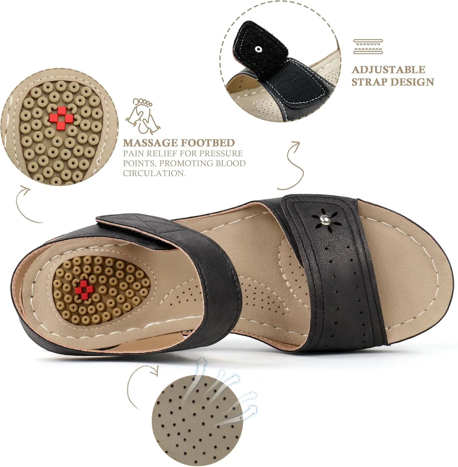 JABASIC Women Comfortable Sandals Orthotic Walking Sandals Orthopedic Arch Support Sandals