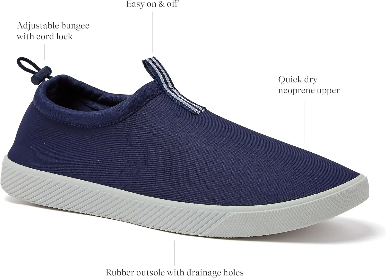 Lands' End Slip On Water Shoes Men, Quick Dry Neoprene Sport Mens Water Shoes for Beach, Pool, or River with Drainage Holes, Navy Blue or Black, Size 7-15 Aqua Swim Shoes for Men