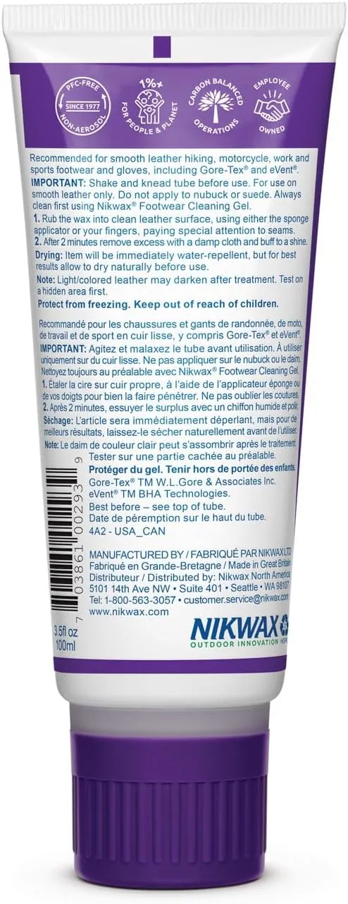 Nikwax Waterproofing Wax for Leather, Cream, Restores DWR Water Repellency, Shoe Care, Boot & Footwear Cleaner, Rain Protection, Safe for Gore-Tex