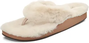 OLUKAI Kipe'a Heu Women's Sandal Slippers, Soft & Comfortable Shearling-Wrapped Straps, Durable RUbber Outsoles for All-Day Wear, Causal & Cute Everyday Style, Tapa/Tapa, 8