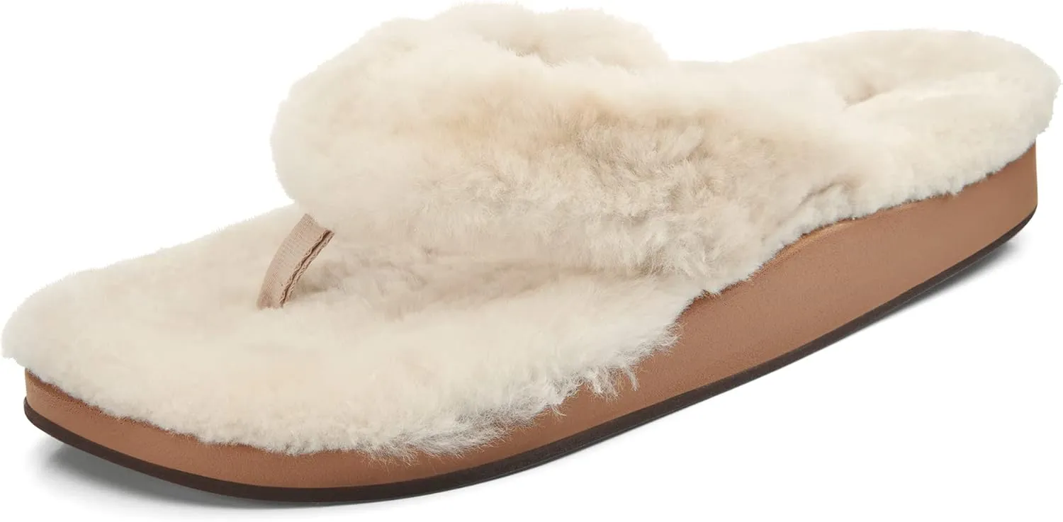 OLUKAI Kipe'a Heu Women's Sandal Slippers, Soft & Comfortable Shearling-Wrapped Straps, Durable RUbber Outsoles for All-Day Wear, Causal & Cute Everyday Style, Tapa/Tapa, 8