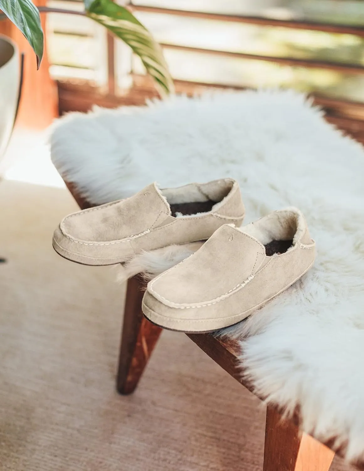 OLUKAI Nohea Slipper, Women's Slip-On Shoes, Genuine Shearling & Premium Nubuck Leather, Drop-In Heel Design, Cozy & Ultra-Soft Comfort Fit