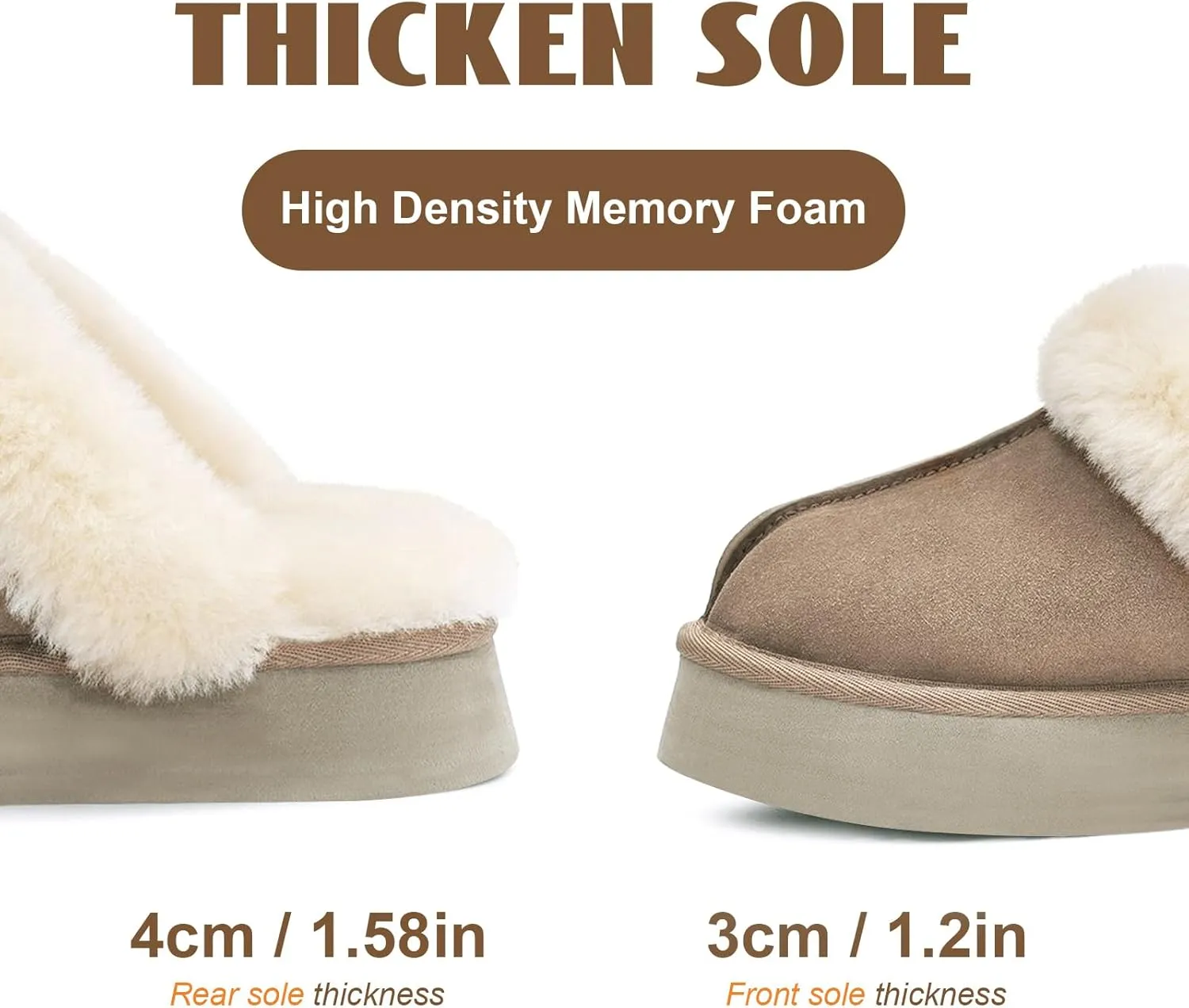 OOW Fuzzy Platform Slippers for Women - Women's Casual Winter House Slippers - Brown, Faux Fur & Shearling Blend - Women's Size