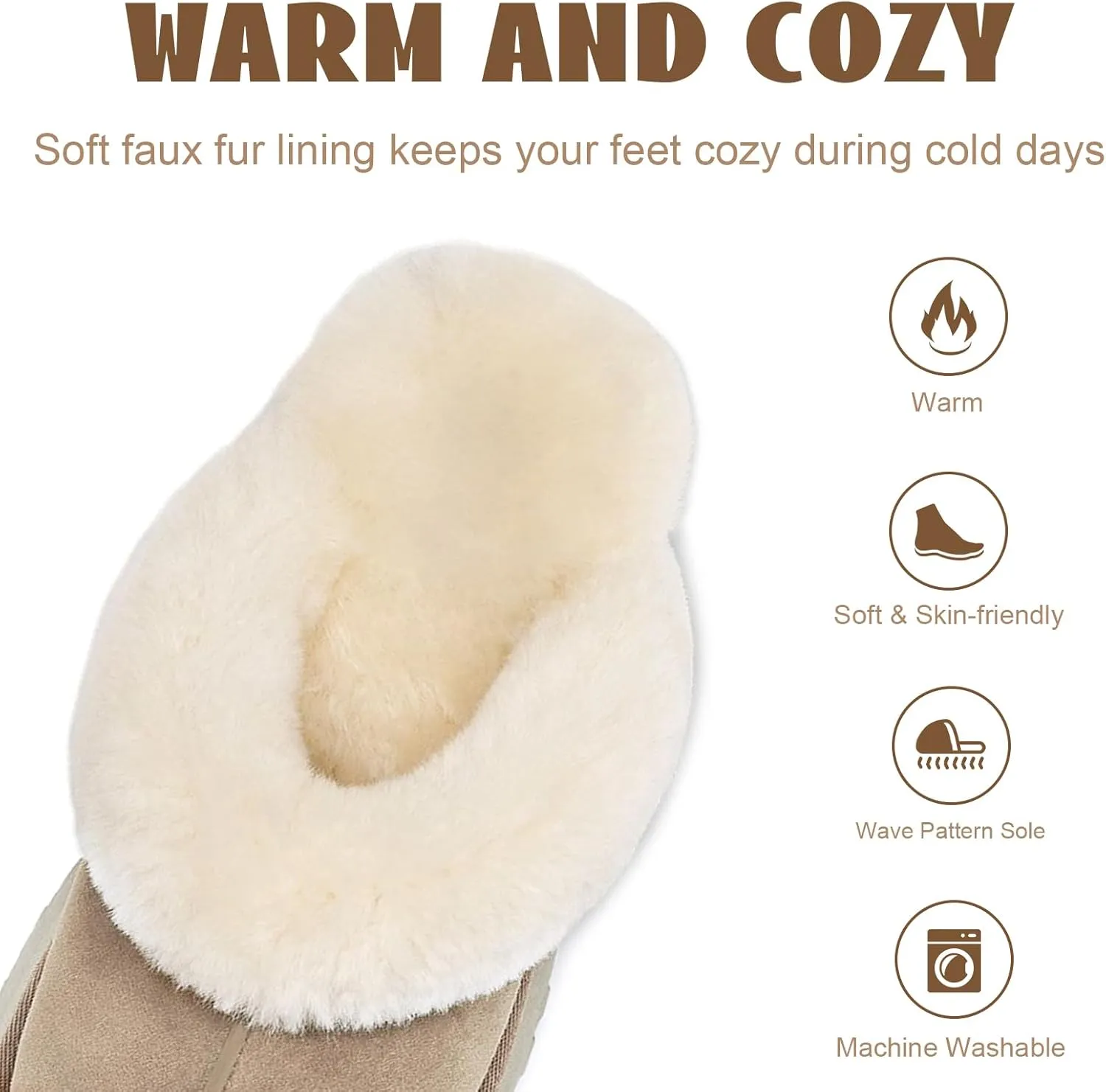 OOW Fuzzy Platform Slippers for Women - Women's Casual Winter House Slippers - Brown, Faux Fur & Shearling Blend - Women's Size