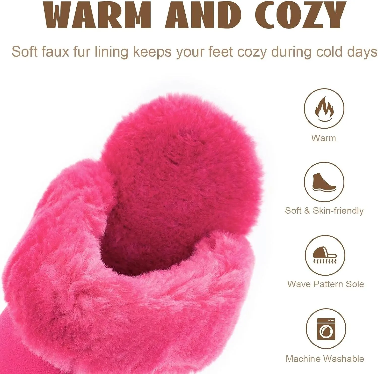 OOW Fuzzy Platform Slippers for Women - Women's Casual Winter House Slippers - Brown, Faux Fur & Shearling Blend - Women's Size