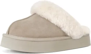 OOW Fuzzy Platform Slippers for Women - Women's Casual Winter House Slippers - Brown, Faux Fur & Shearling Blend - Women's Size