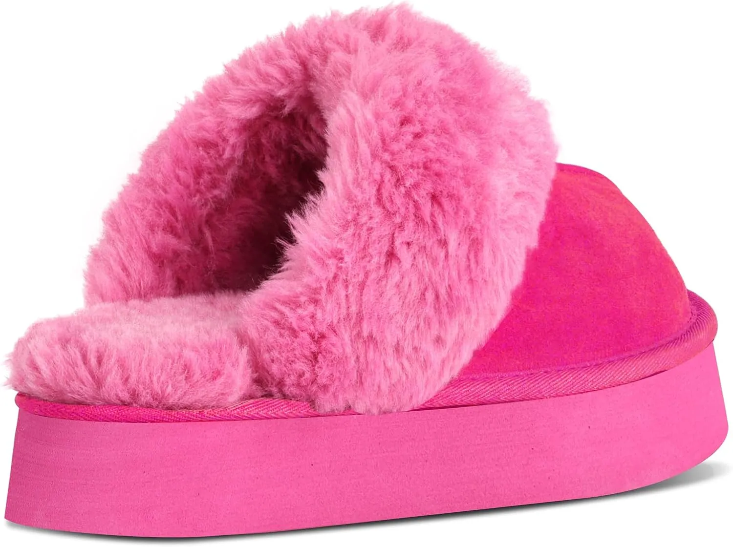 OOW Fuzzy Platform Slippers for Women - Women's Casual Winter House Slippers - Brown, Faux Fur & Shearling Blend - Women's Size