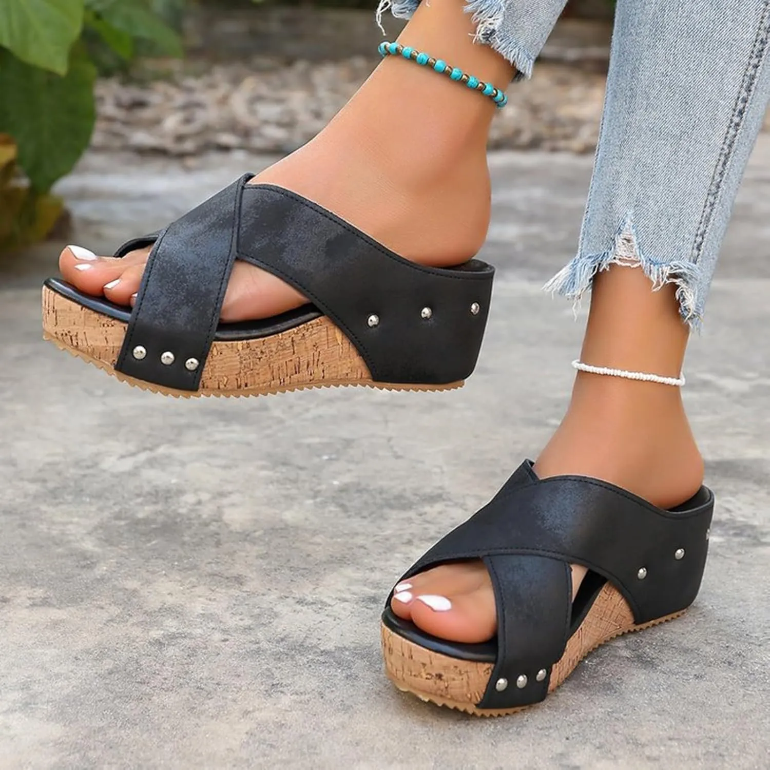 Orthopedic Wedge Sandals for Women with Arch Support Platform Low Heels Summer Casual Comfortable Slip On Walking Shoes
