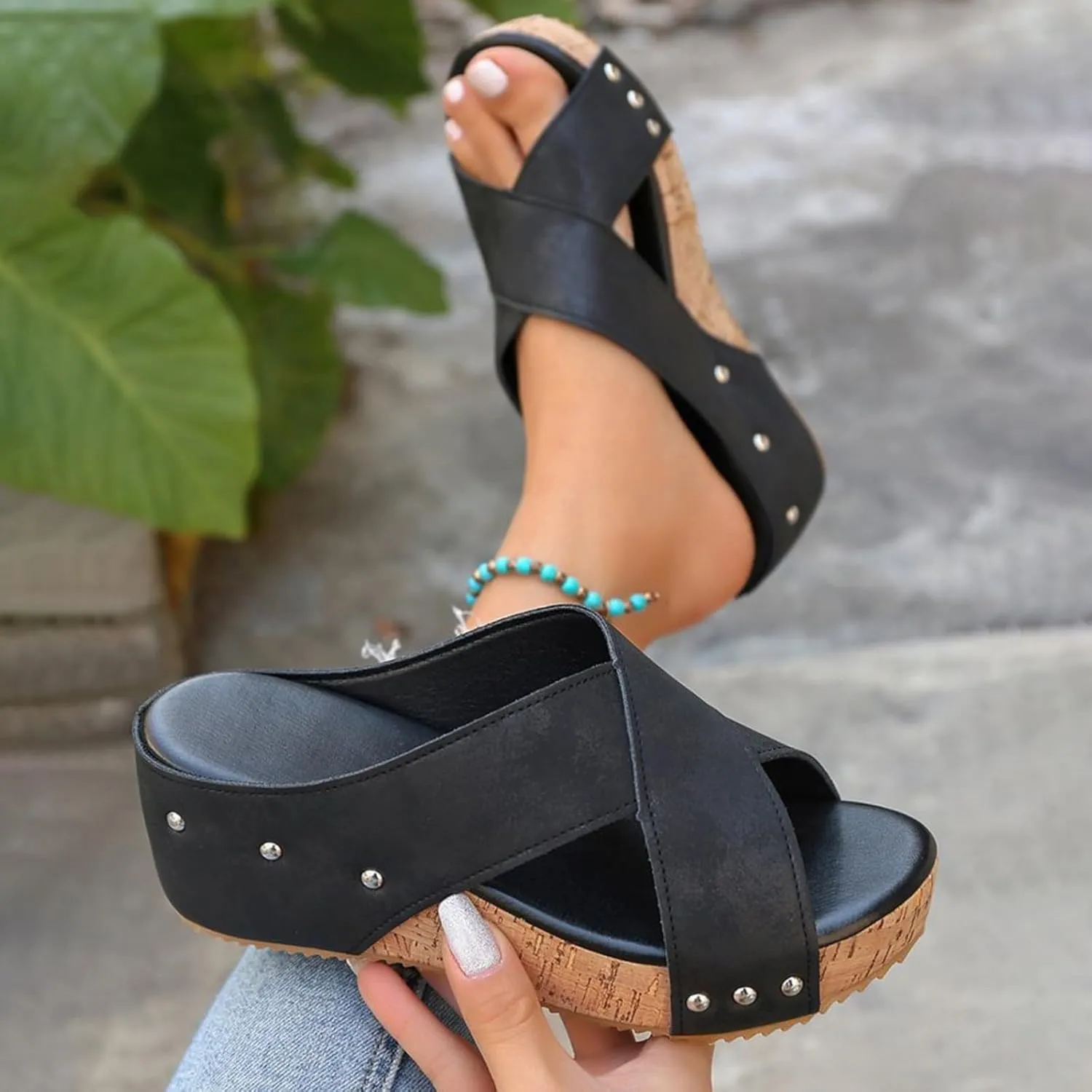 Orthopedic Wedge Sandals for Women with Arch Support Platform Low Heels Summer Casual Comfortable Slip On Walking Shoes