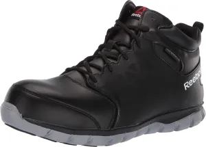 Reebok Work Mens Sublite Cushion Mid Waterproof Composite Toe Eh Work Safety Shoes Casual - Black