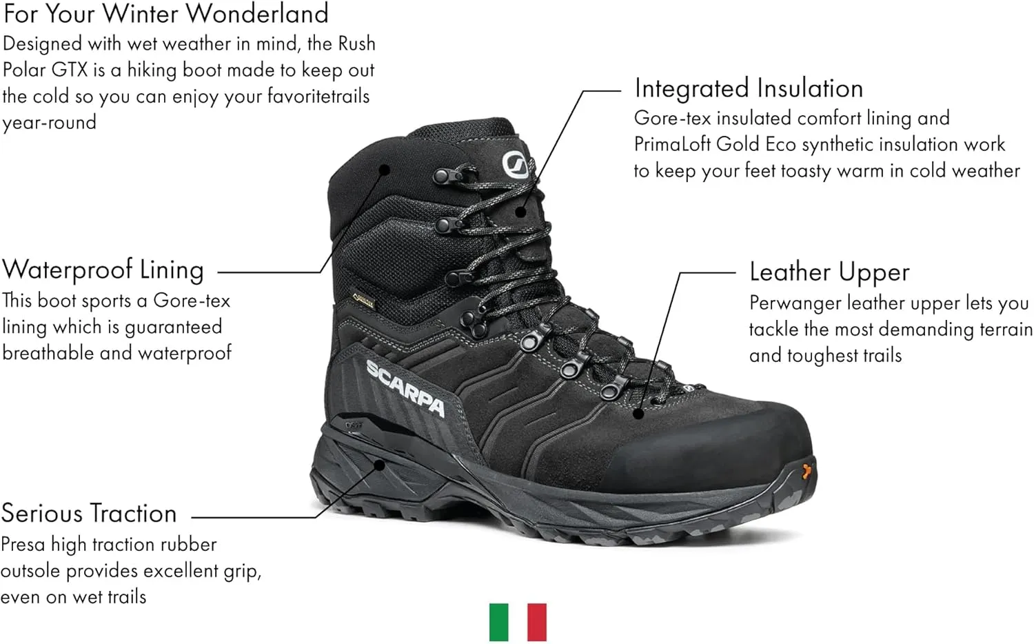 SCARPA Rush Polar GTX Waterproof Gore-Tex Synthetic Insulated Boots for Hiking and Trekking