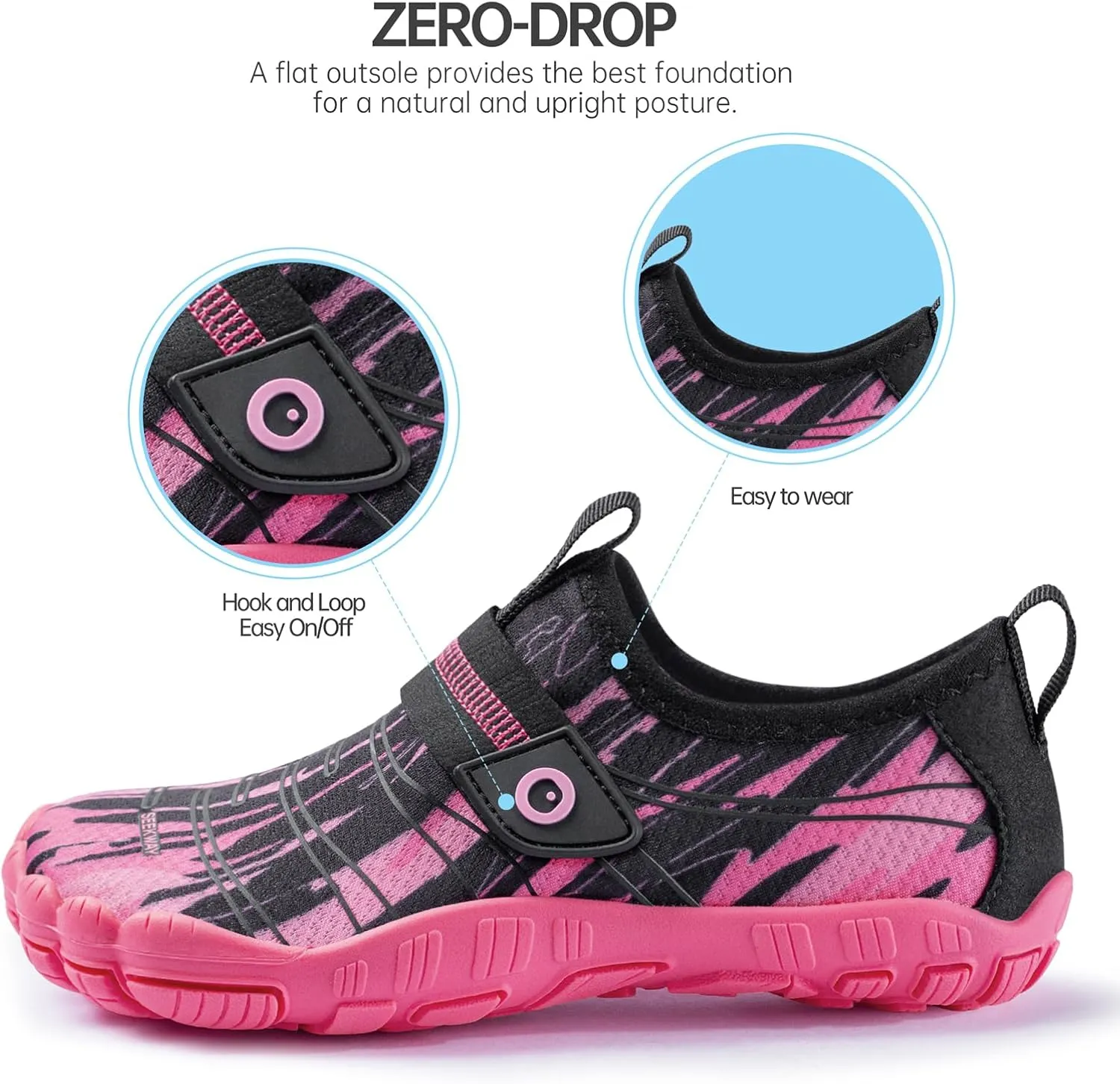 SEEKWAY Barefoot Water Shoes for Kids - Wide Toe Box and Quick-Dry Sand Shoes Toddler for Hiking Swim Beach Pool Kayak Sport Accessories, Camping Essentials Must-Haves for Boys Girls Sizes