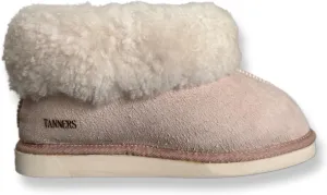 Tanners Men Bootie Slipper with turndown cuff. 100% Shearling Sheepskin. Indoor comfort and softness. Weatherproof non-slip soft sole. Handmade with care, cradling your feet for the utmost coziness.