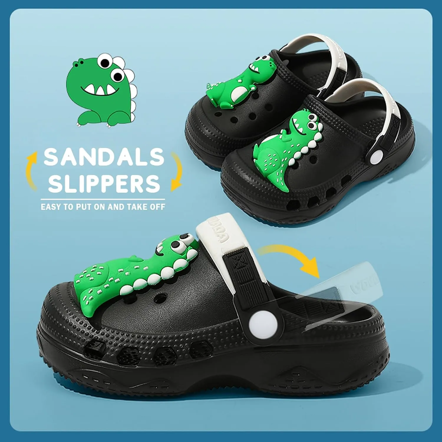 Toddler Clogs Boys Girls Kids Dinosaur Garden Shoes Slip on Sandals Slides Water Summer Shoes for Outdoor Beach Pool