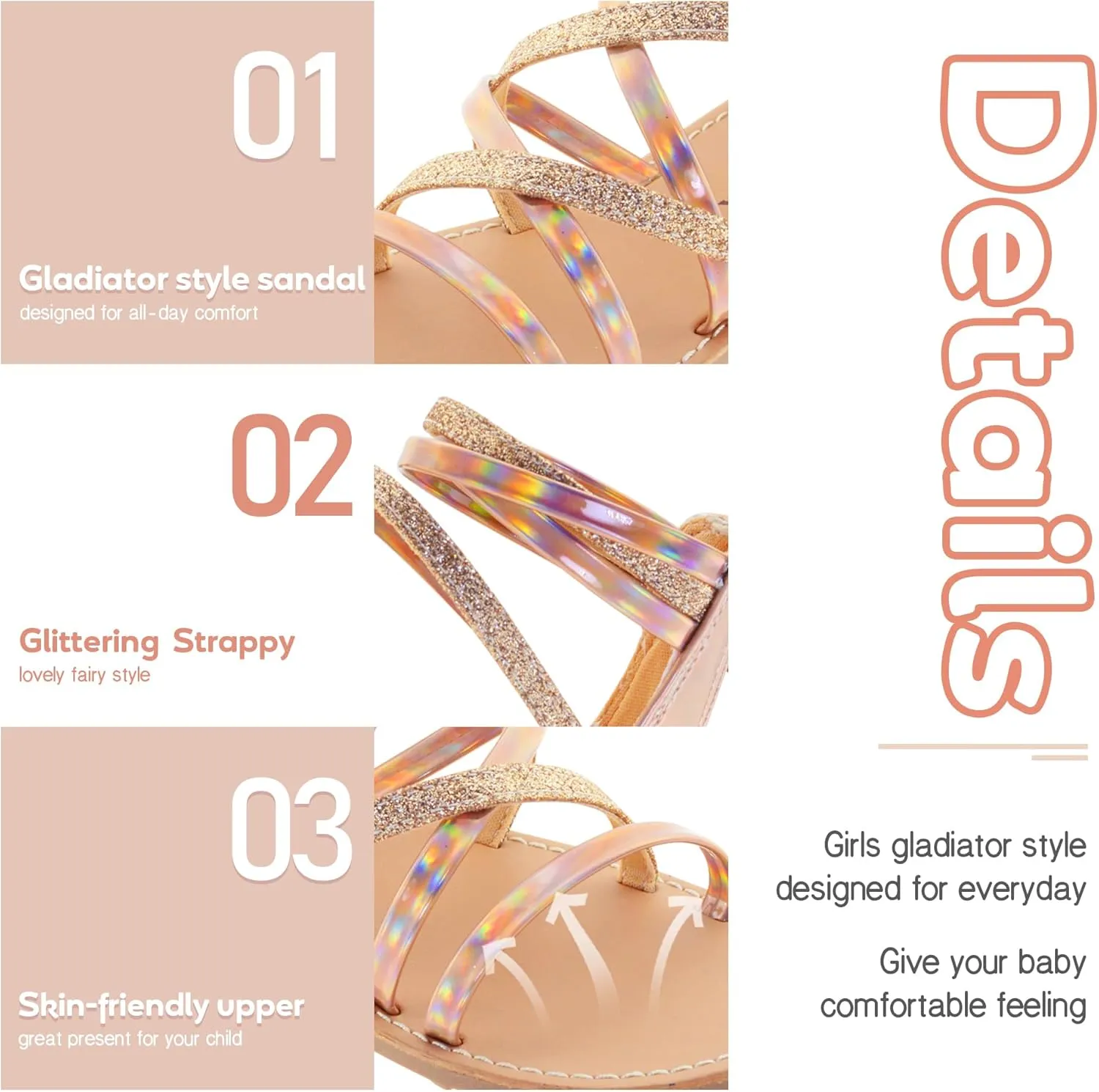 Vonair Girls Sandals Strappy Gladiator with Zipper Comfort Summer Shoes