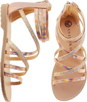 Vonair Girls Sandals Strappy Gladiator with Zipper Comfort Summer Shoes