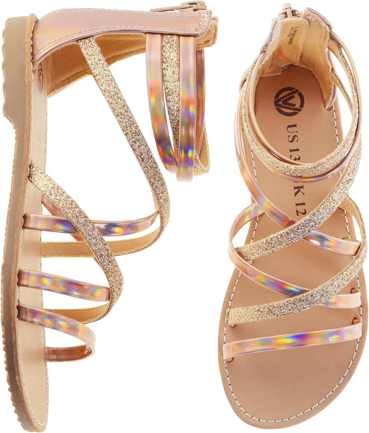 Vonair Girls Sandals Strappy Gladiator with Zipper Comfort Summer Shoes