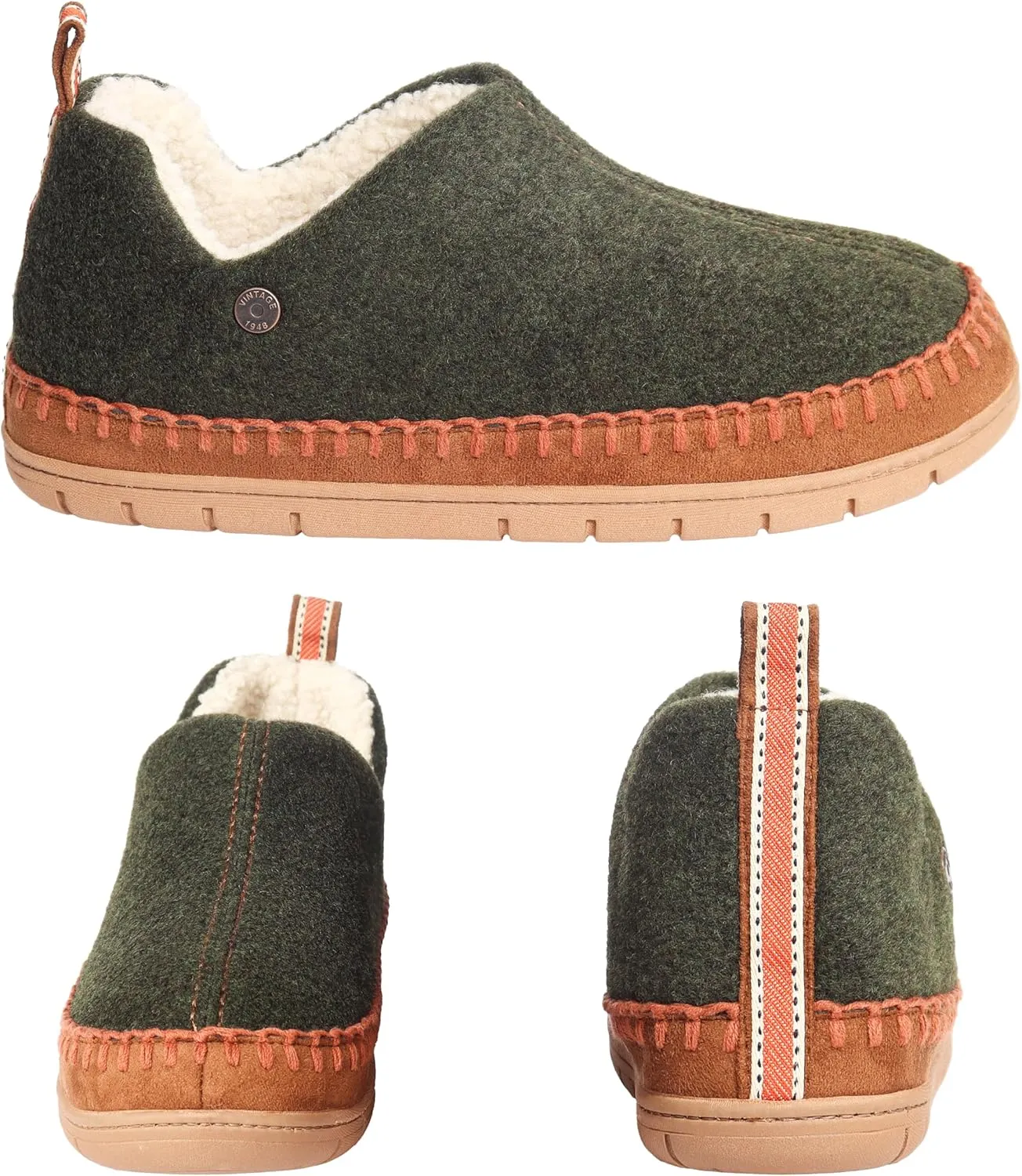 Weatherproof Vintage Men’s Felt Bootie Slipper with Faux Shearling Lining and Indoor Outdoor Sole