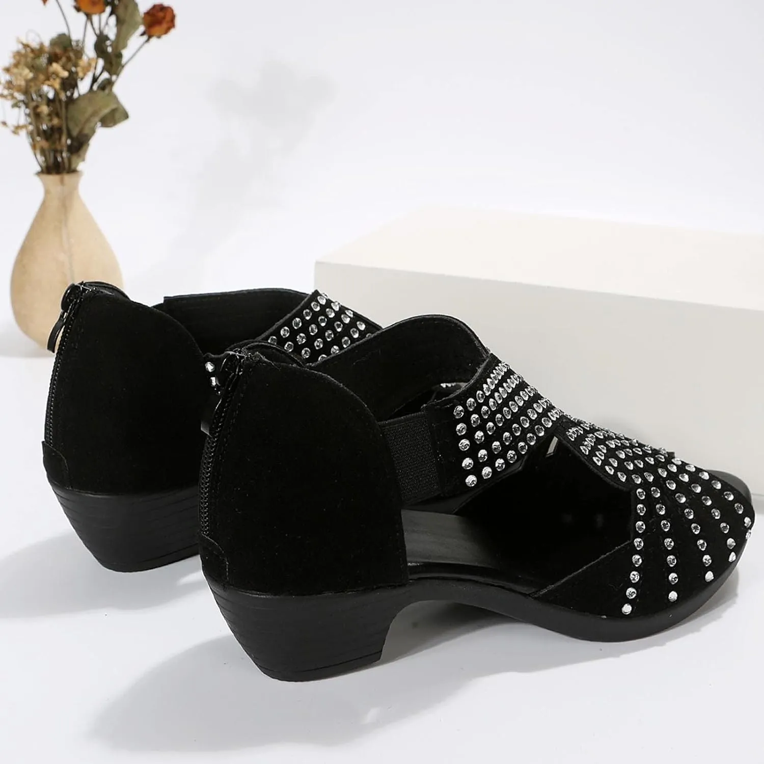 Women Rhinestone Dance Shoes Latin Salsa Practice Performance Dancing Shoes Cute Sparkling Crystal Back Zipper Sandals Wedding Indoor Crystal Shoe