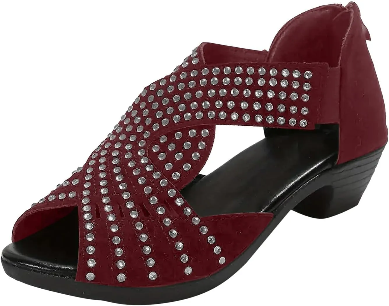 Women Rhinestone Dance Shoes Latin Salsa Practice Performance Dancing Shoes Cute Sparkling Crystal Back Zipper Sandals Wedding Indoor Crystal Shoe