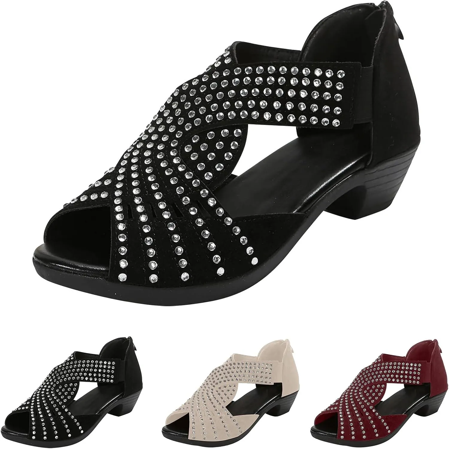 Women Rhinestone Dance Shoes Latin Salsa Practice Performance Dancing Shoes Cute Sparkling Crystal Back Zipper Sandals Wedding Indoor Crystal Shoe