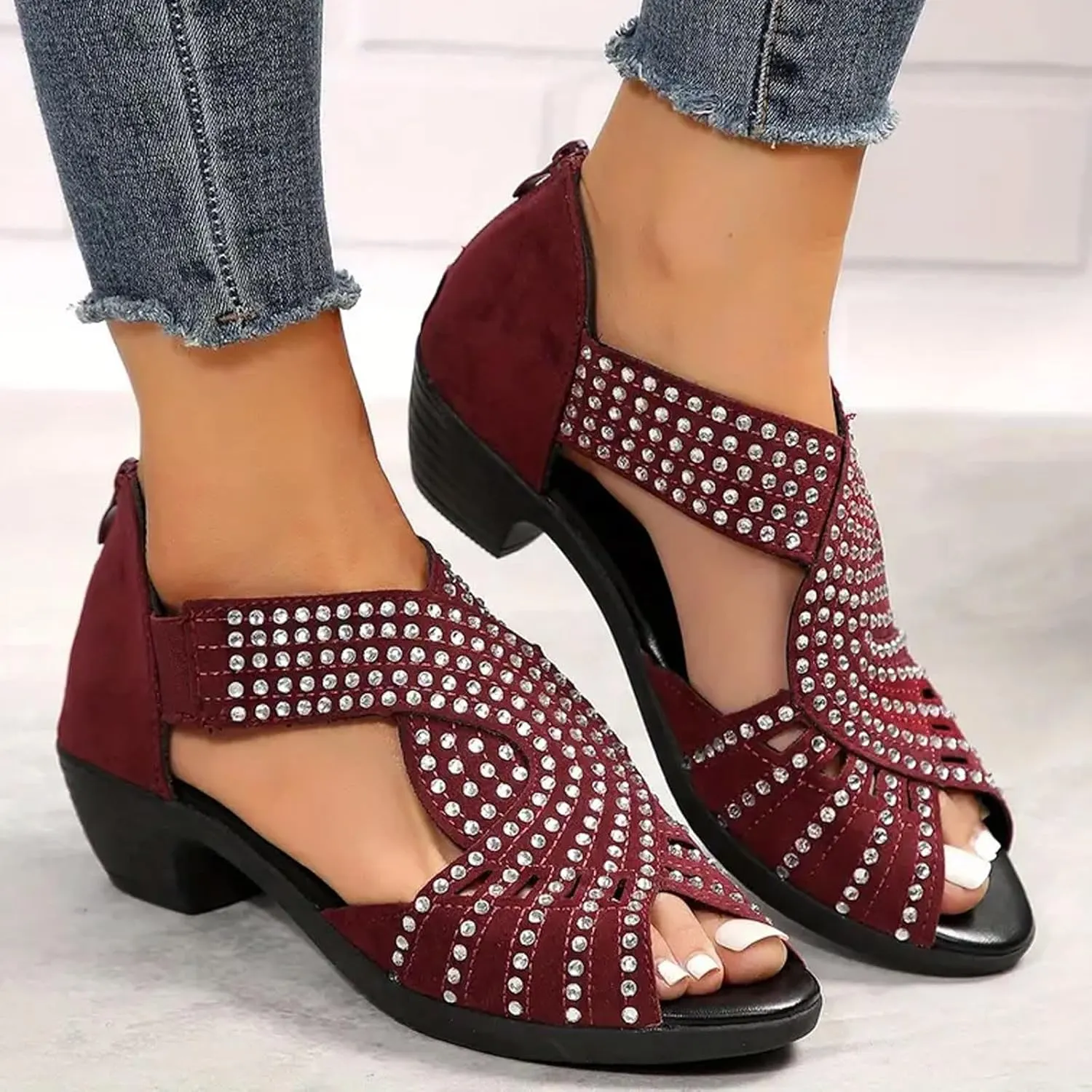 Women Rhinestone Dance Shoes Latin Salsa Practice Performance Dancing Shoes Cute Sparkling Crystal Back Zipper Sandals Wedding Indoor Crystal Shoe