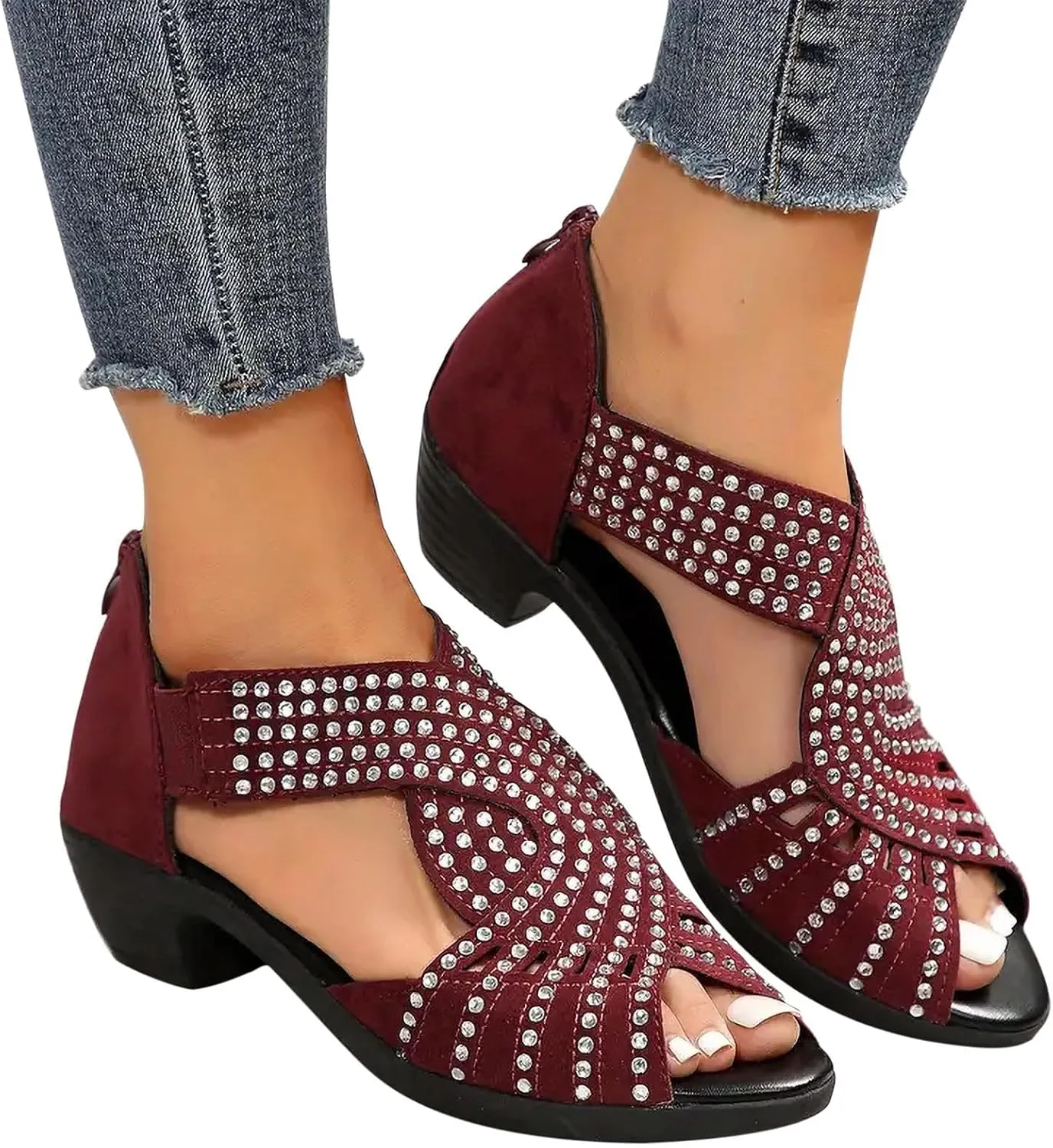 Women Rhinestone Dance Shoes Latin Salsa Practice Performance Dancing Shoes Cute Sparkling Crystal Back Zipper Sandals Wedding Indoor Crystal Shoe