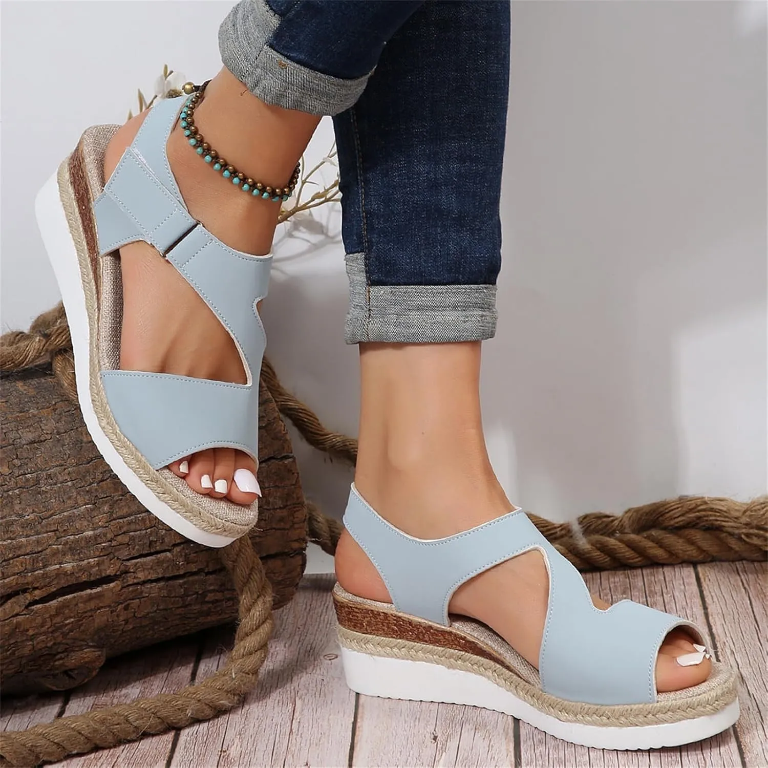 Women's Platform Sandals Open Toe Ankle Strap Wedge Sandal Platform Espadrilles Wedges Sandals Crisscross Slip On Shoes Dressy Summer Shoes Casual Walking Sandal