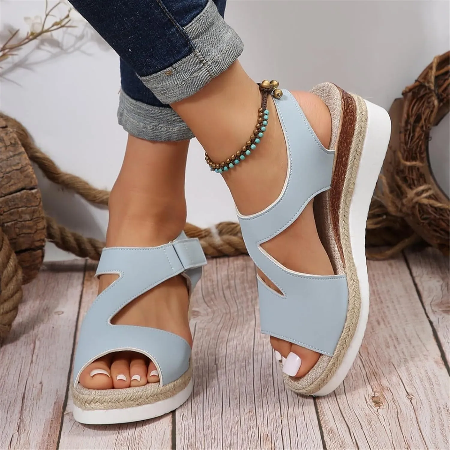 Women's Platform Sandals Open Toe Ankle Strap Wedge Sandal Platform Espadrilles Wedges Sandals Crisscross Slip On Shoes Dressy Summer Shoes Casual Walking Sandal