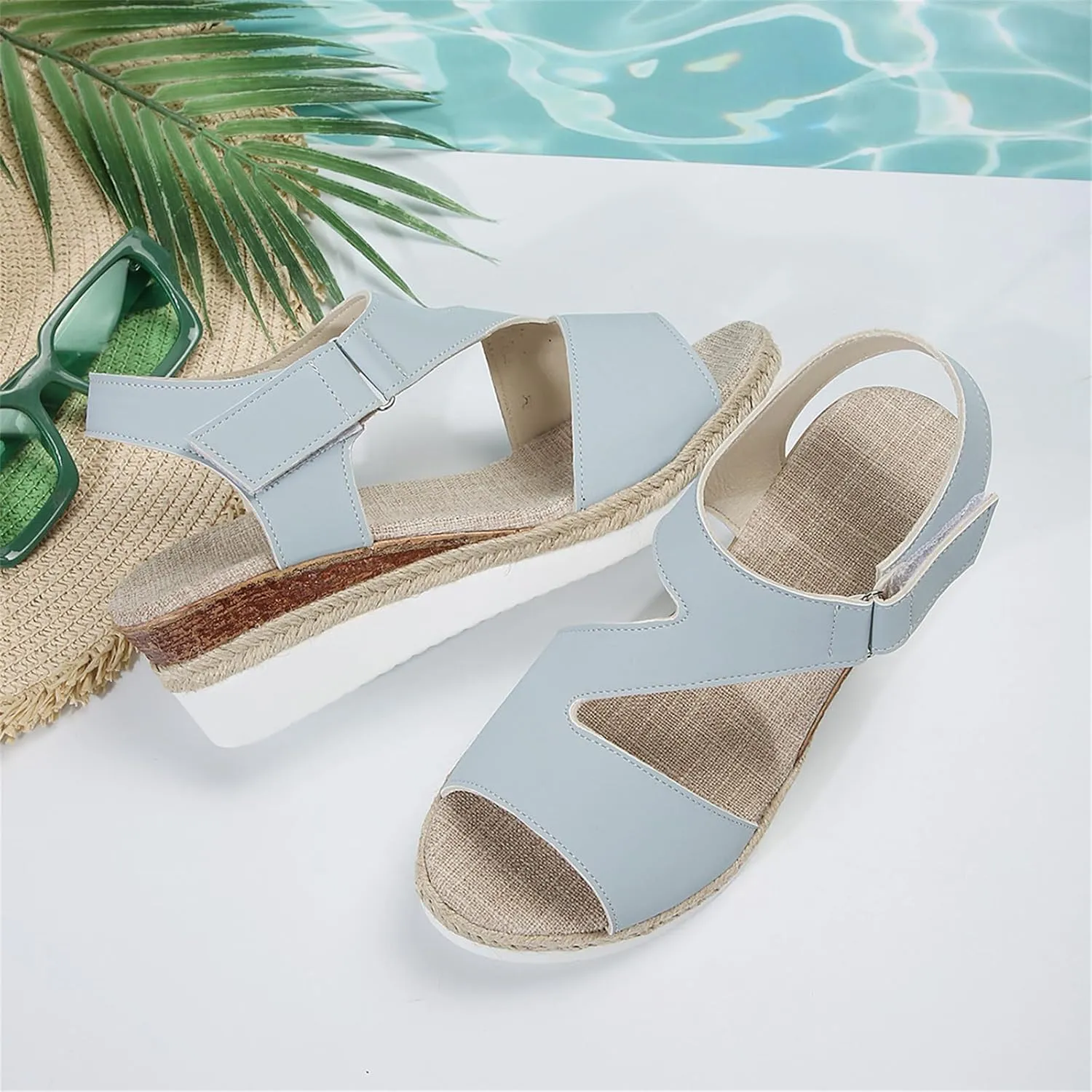 Women's Platform Sandals Open Toe Ankle Strap Wedge Sandal Platform Espadrilles Wedges Sandals Crisscross Slip On Shoes Dressy Summer Shoes Casual Walking Sandal