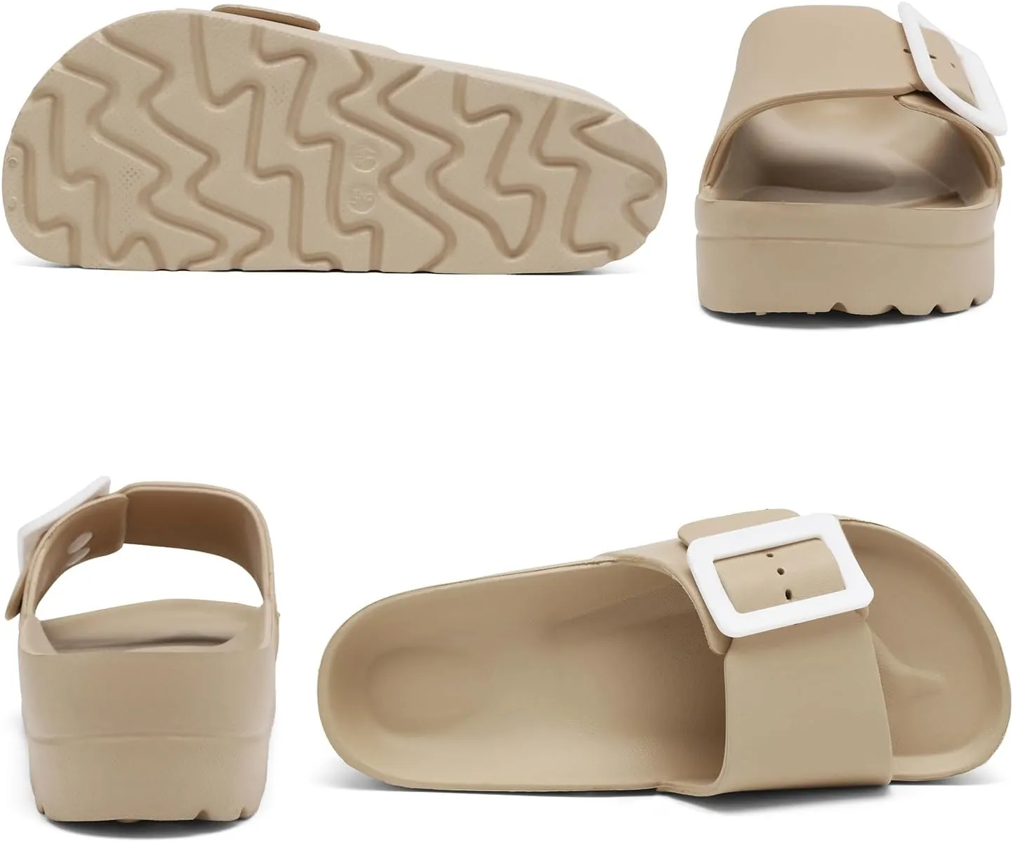 Womens Platform Sandals with Arch Support, Adjustable Buckle Beach Sandal Woman Comfort Lightweight Ultra Cushion EVA Slides