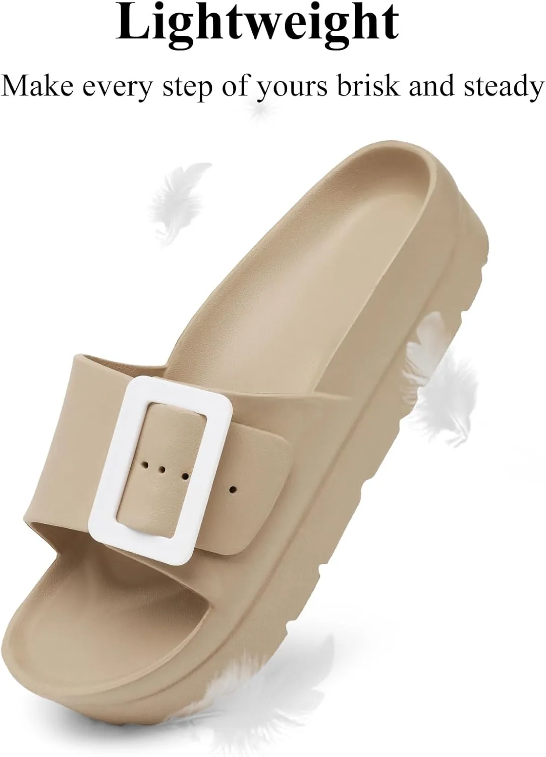 Womens Platform Sandals with Arch Support, Adjustable Buckle Beach Sandal Woman Comfort Lightweight Ultra Cushion EVA Slides